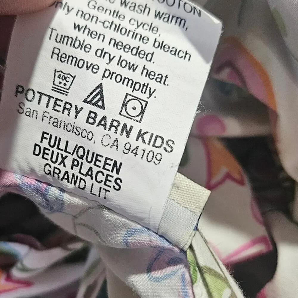 Pottery Barn Kids Full/Queen Cotton Pink Multicolor Floral Duvet Cover Cute